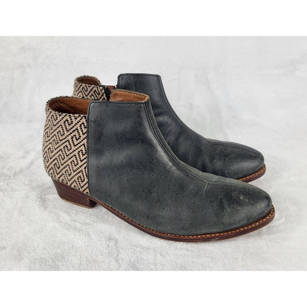 The Root Collective Espy Leather & Woven Ankle Boots Southwestern  | 10